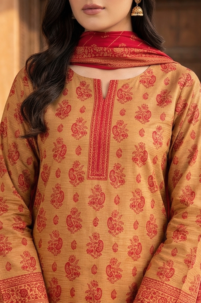 3 Piece Doriya Lawn Unstitched Suit With Lawn Dupatta - 4483