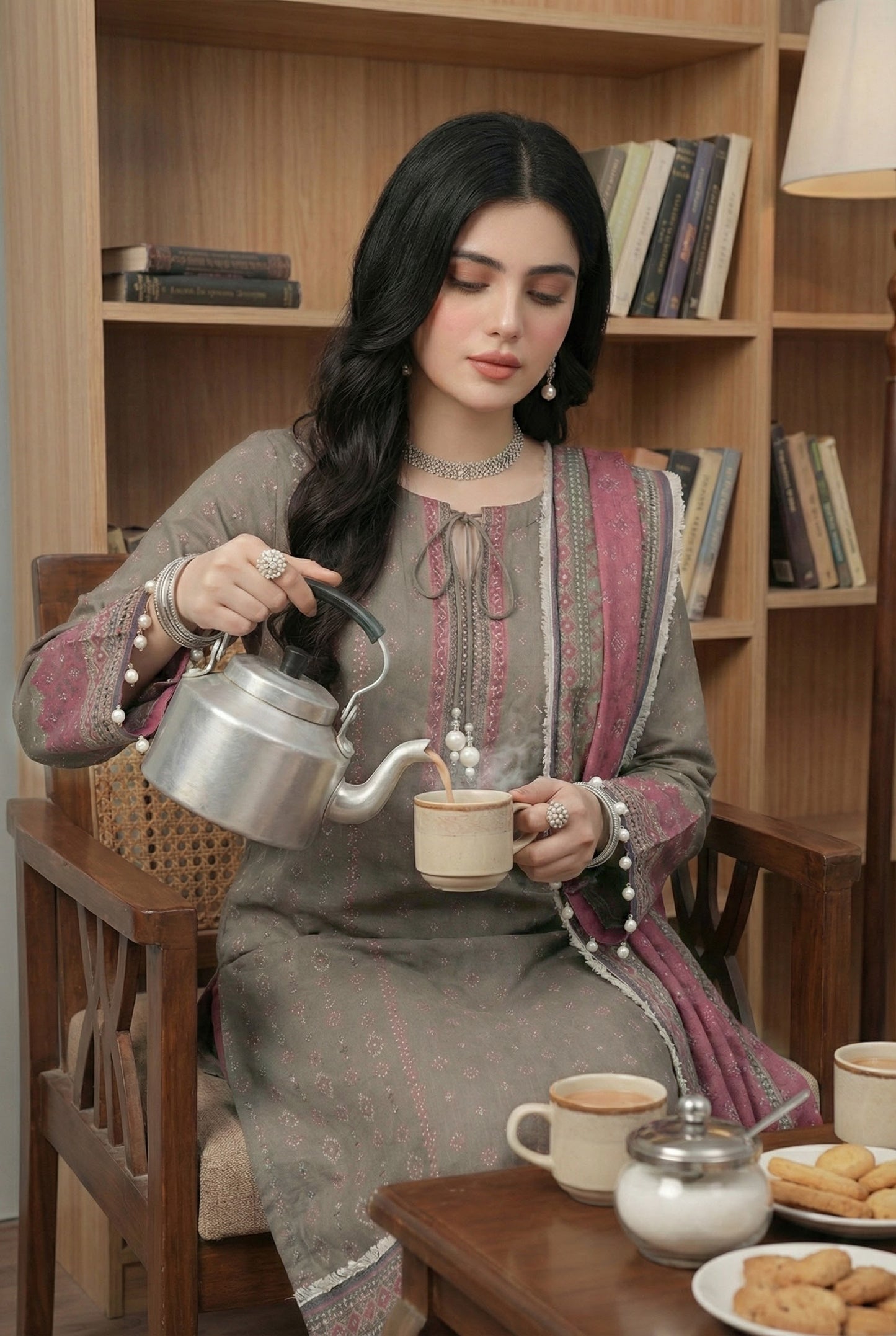 3 Piece Sabeen Premium Karandi Unstitched Suit - 1554