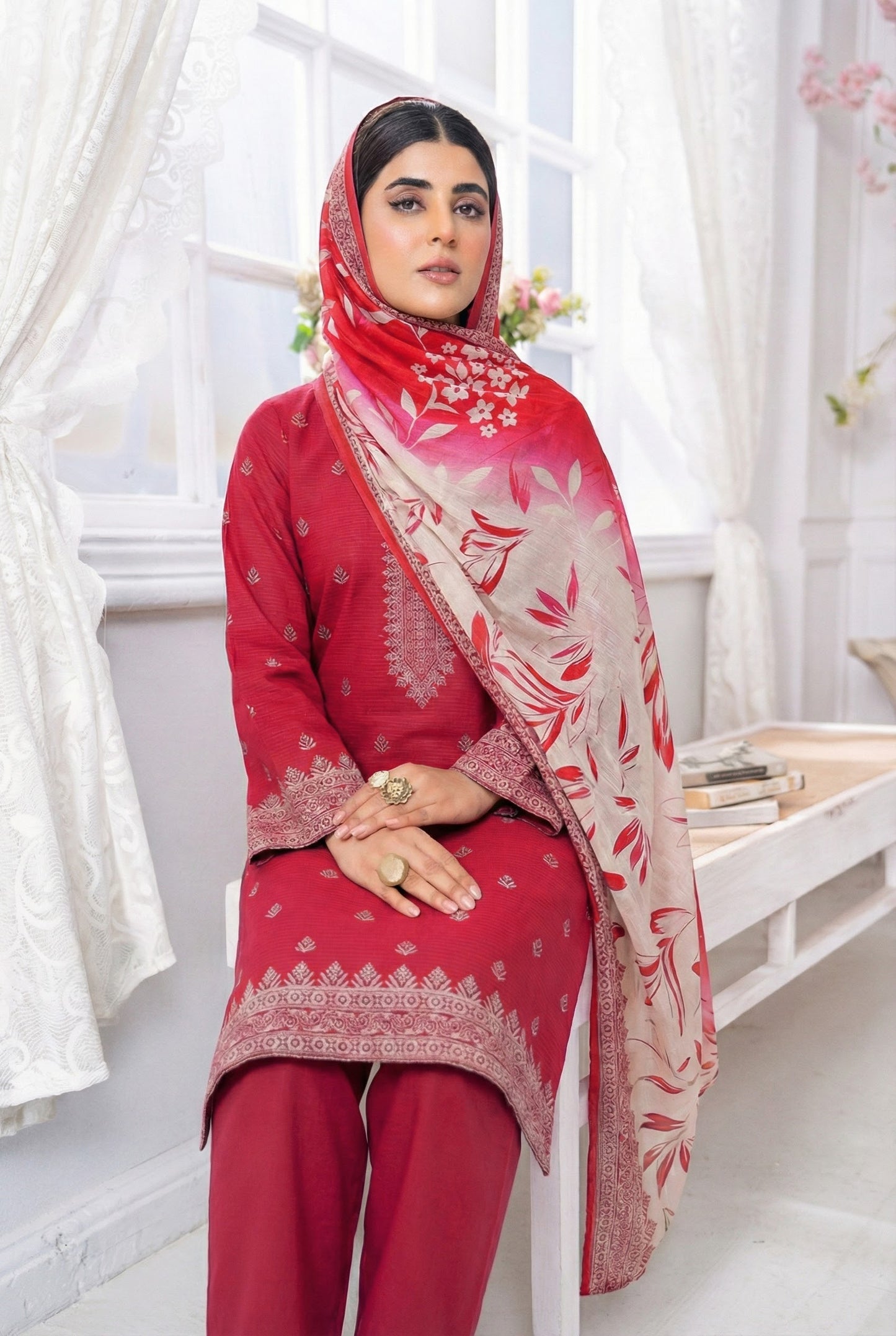 3 Piece Sabeen Premium Viscose Unstitched Suit - 1354