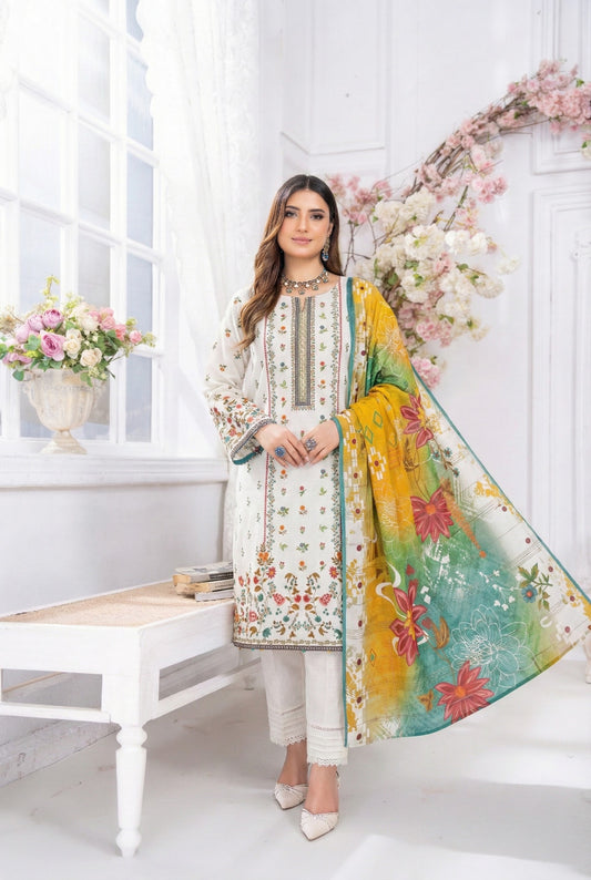 3 Piece Sabeen Premium Viscose Unstitched Suit - 1355