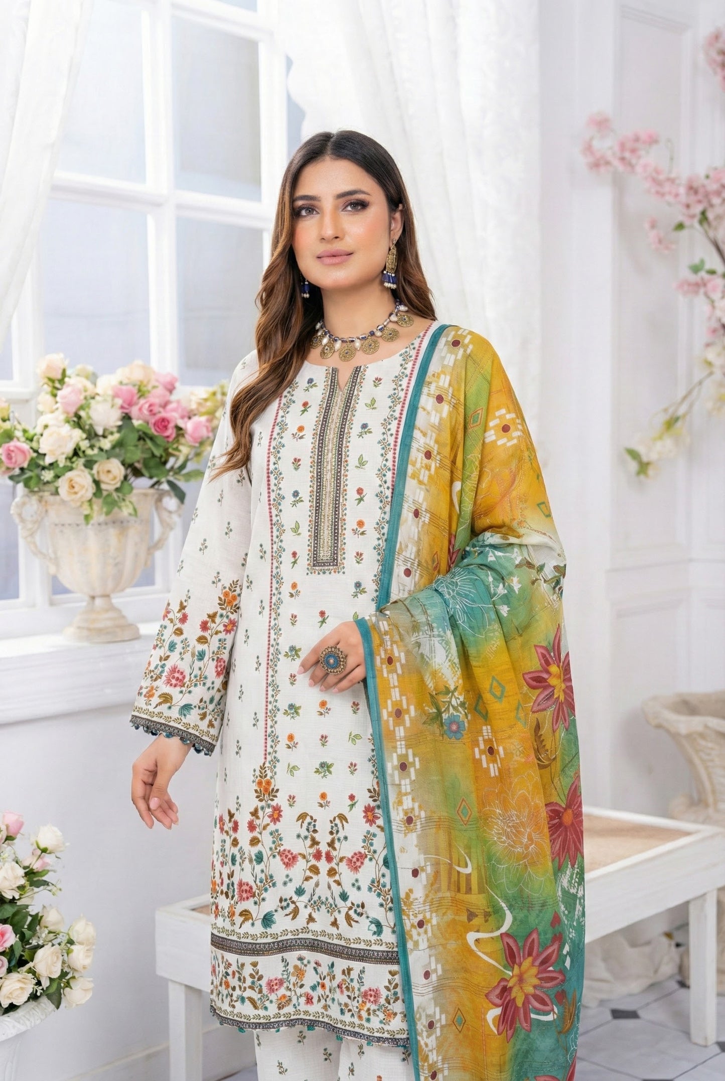 3 Piece Sabeen Premium Viscose Unstitched Suit - 1355