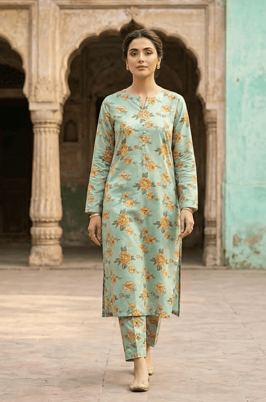 2 Piece Lawn All Over Unstitched Suit - 4406