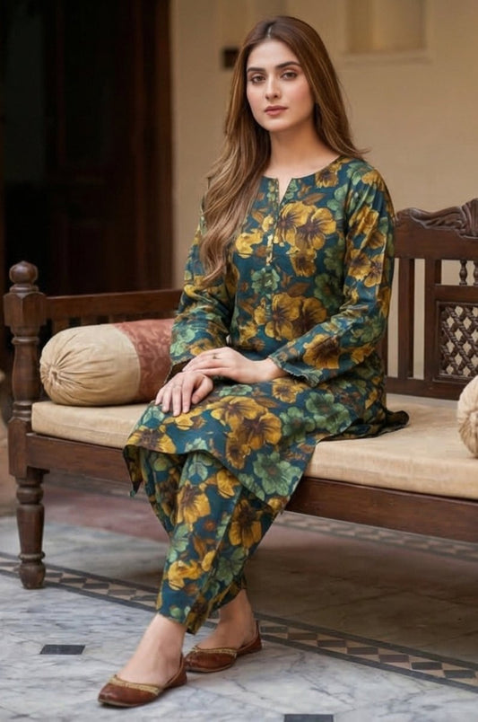 2 Piece Lawn All Over Unstitched Suit - 4443