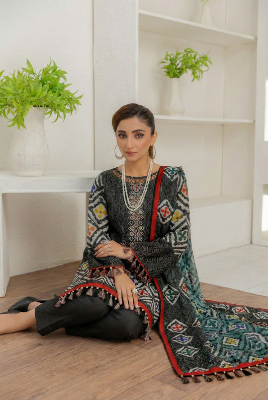 3 Piece Sabeen Premium Linen Unstitched Suit - 1512