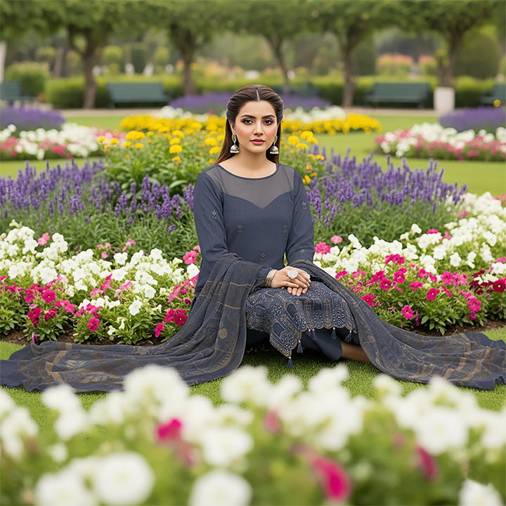 3-Piece Bana Dora Dhanak Embroidery Suit - 1212