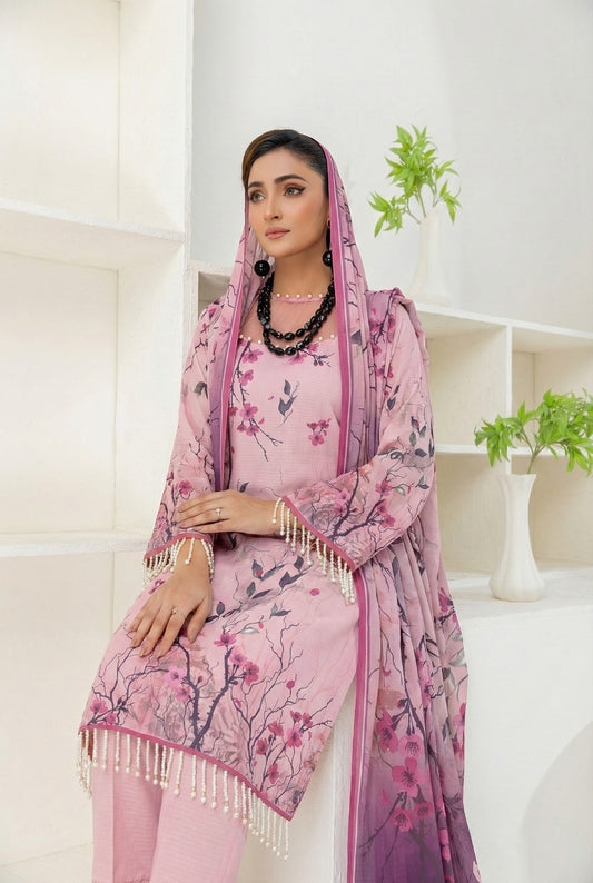 3 Piece Sabeen Premium Linen Unstitched Suit - 1509