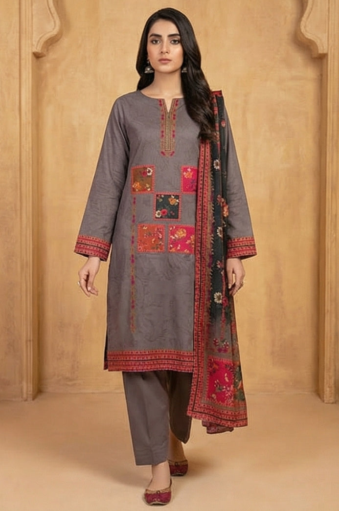 3 Piece Lawn Unstitched Suit With Lawn Dupatta - 4539