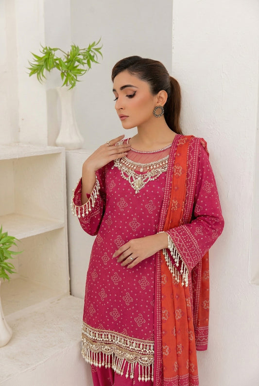 3 Piece Sabeen Premium Linen Unstitched Suit - 1510