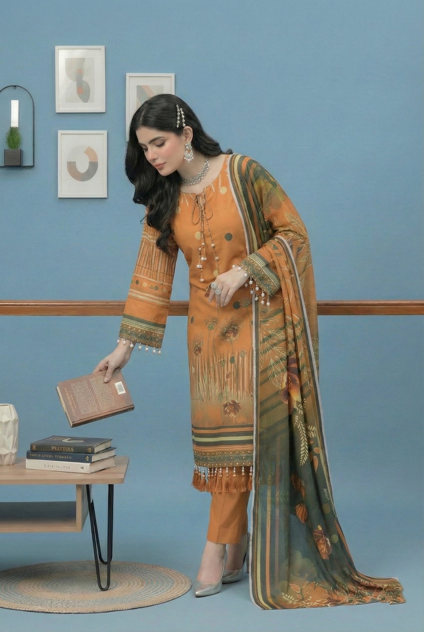 3 Piece Sabeen Premium Karandi Unstitched Suit - 1558