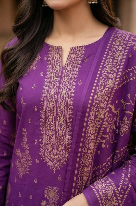 3 Piece Lawn Unstitched Suit With Lawn Dupatta - 4540