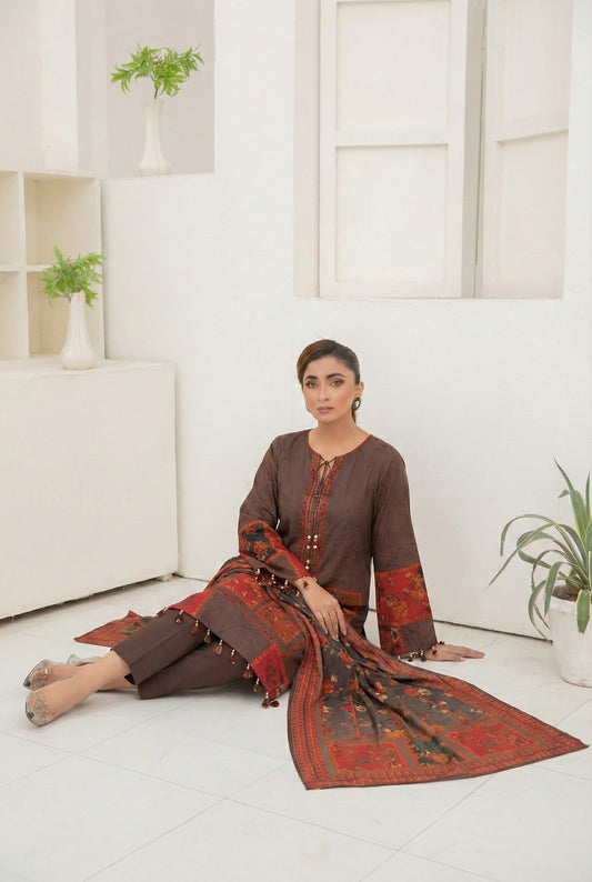 3 Piece Sabeen Premium Linen Unstitched Suit - 1501