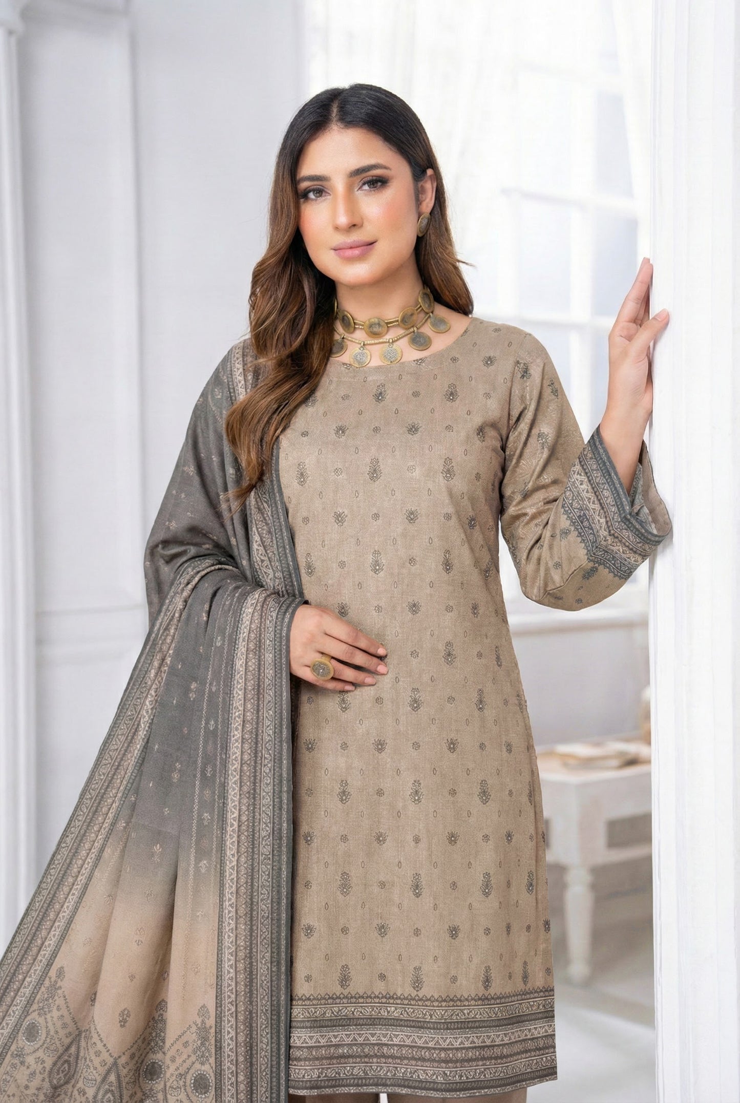 3 Piece Sabeen Premium Viscose Unstitched Suit - 1350