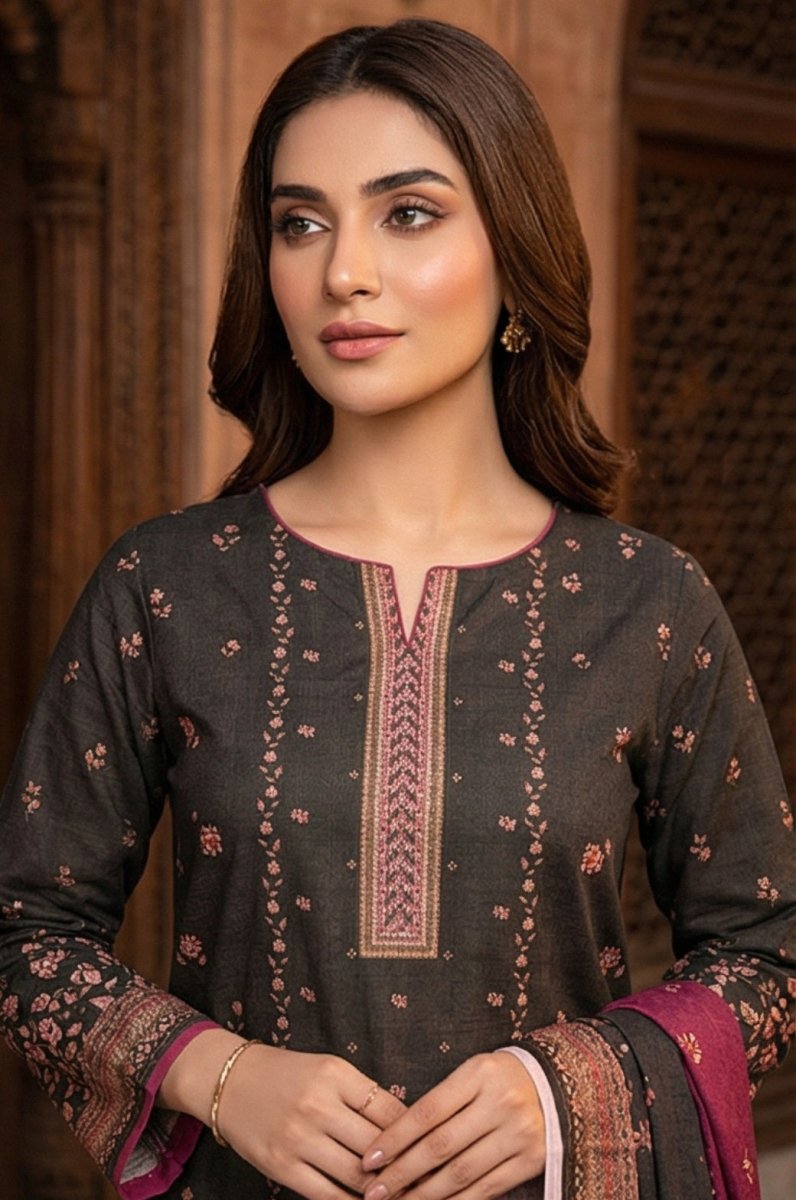 3 Piece Chamki Lawn Unstitched Suit With Lawn Dupatta - 4313