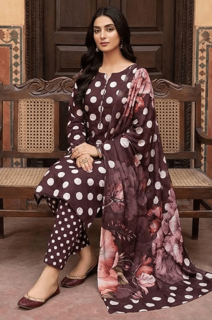 3 Piece Chamki Lawn Unstitched Suit With Dupatta - 4470