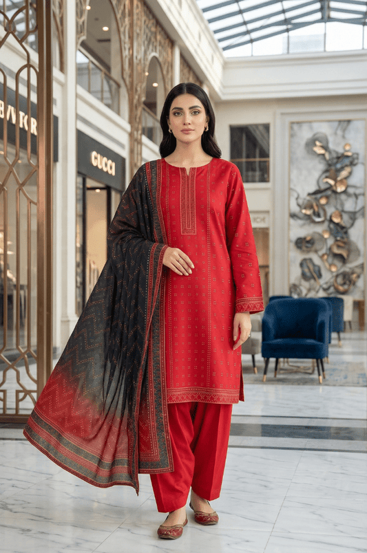 3 Piece Chamki Lawn Unstitched Suit With Voile Lawn Dupatta - 5001