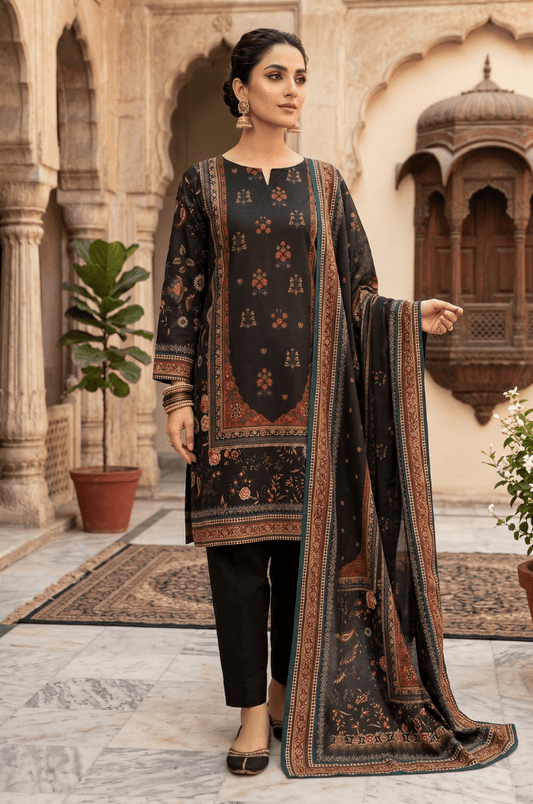 3 Piece Chamki Lawn Unstitched Suit With lawn Dupatta - 5008