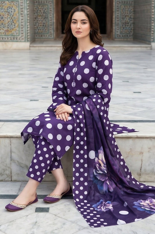 3 Piece Chamki Lawn Unstitched Suit With Lawn Dupatta - 4469