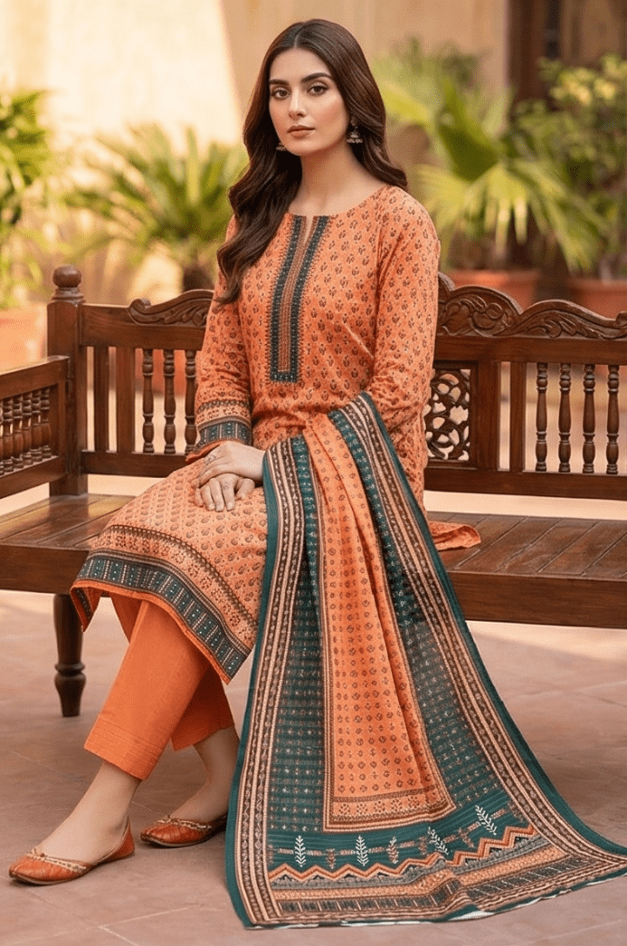 3 Piece Doriya Lawn Unstitched Suit With Lawn Dupatta - 4485