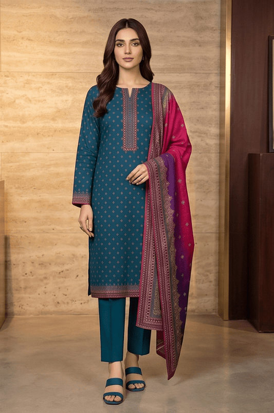 3 Piece Lawn Unstitched Suit With Voile Lawn Dupatta- 5015