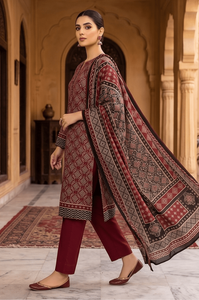 3 Piece Lawn Unstitched Suit With Voile Lawn Dupatta - 5016
