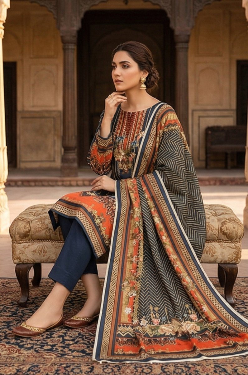 3 Piece Lawn Unstitched Suit With Lawn Dupatta - 4306
