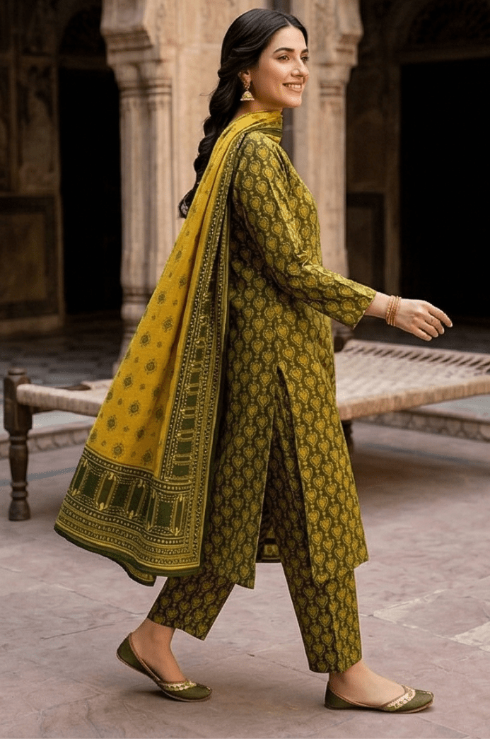 3 Piece Lawn Unstitched Suit With lawn Dupatta - 4474
