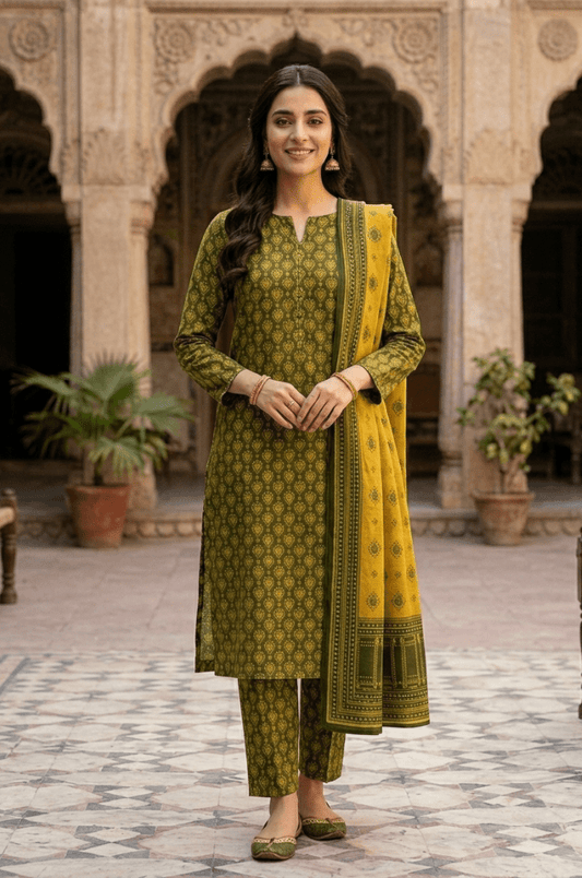 3 Piece Lawn Unstitched Suit With lawn Dupatta - 4474