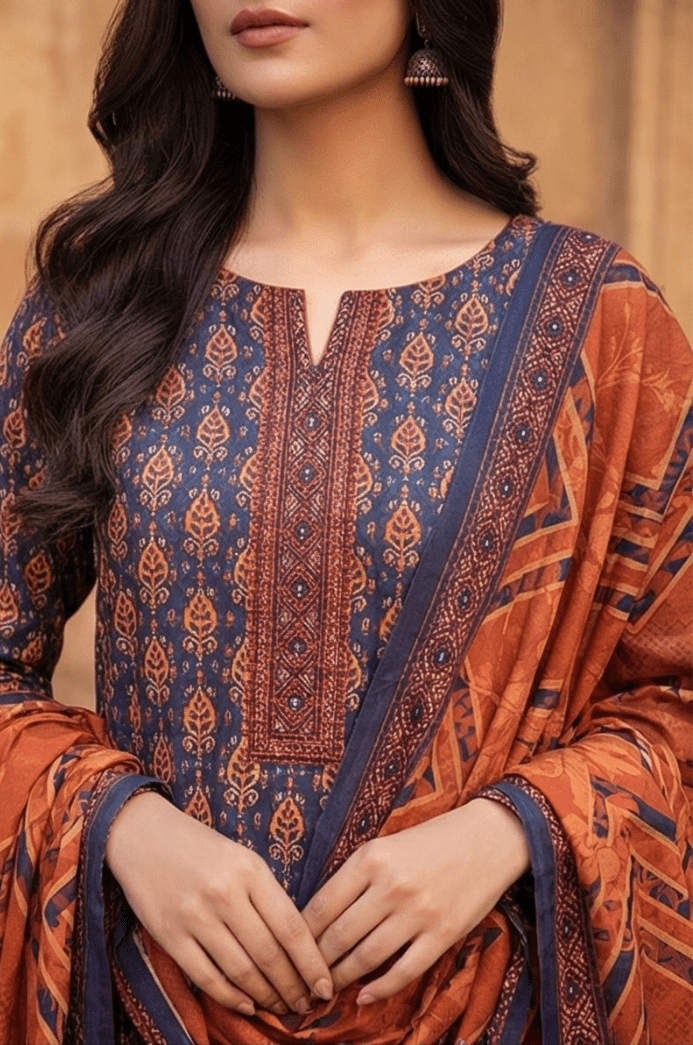 3 Piece Lawn Unstitched Suit With lawn Dupatta - 4490
