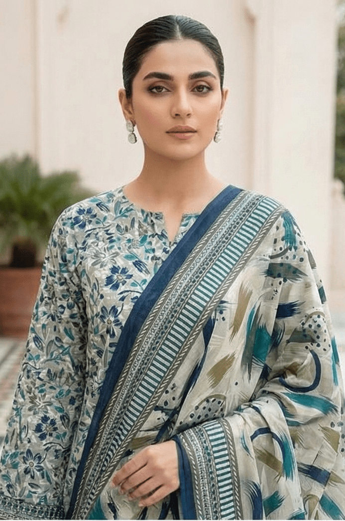 3 Piece Lawn Unstitched Suit With Lawn Dupatta - 4504