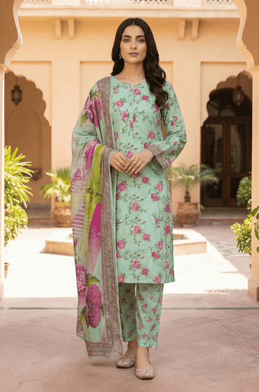 3 Piece Lawn Unstitched Suit With Lawn Dupatta - 4509