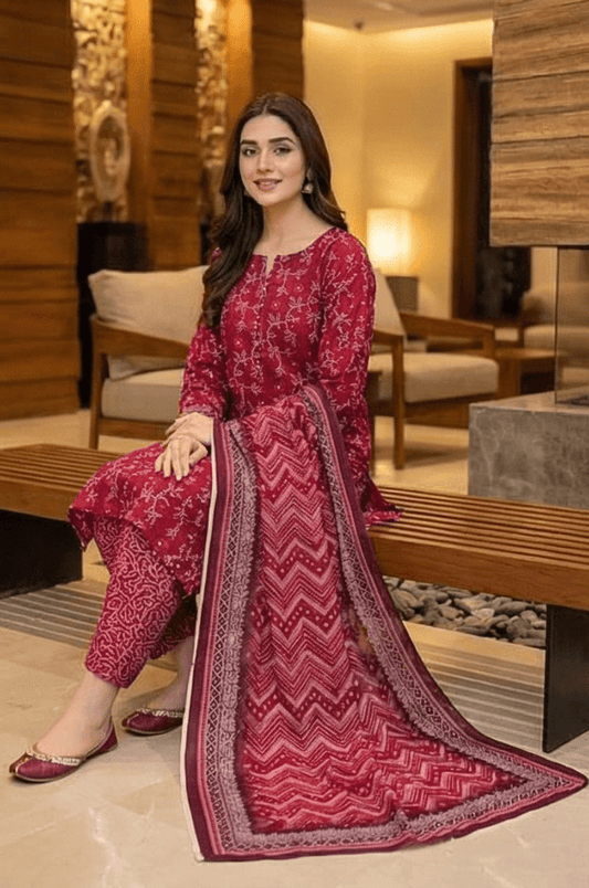 3 Piece Lawn Unstitched Suit With Lawn Dupatta - 4513