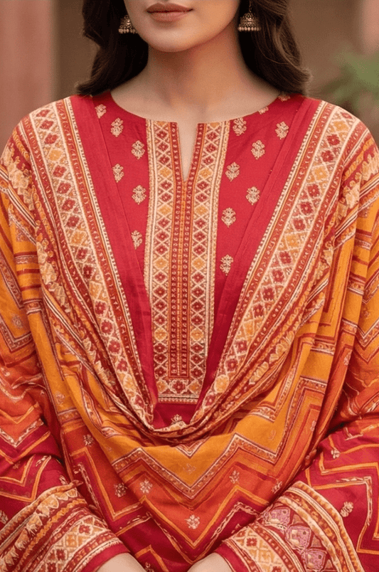 3 Piece Lawn Unstitched Suit With lawn Dupatta - 4516