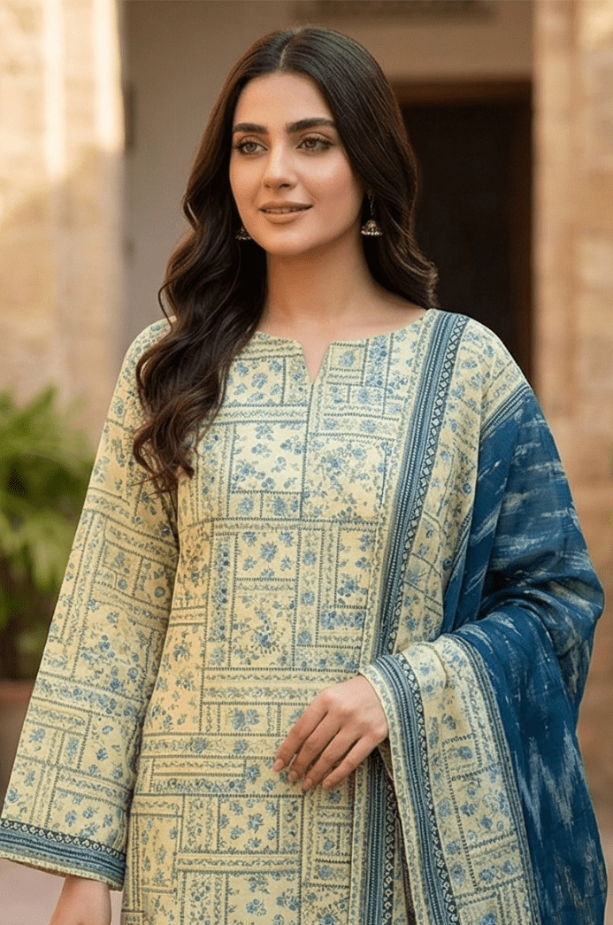 3 Piece Lawn Unstitched Suit With Lawn Dupatta - 4526