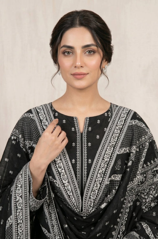 3 Piece Lawn Unstitched Suit With Voile Lawn Dupatta - 5031