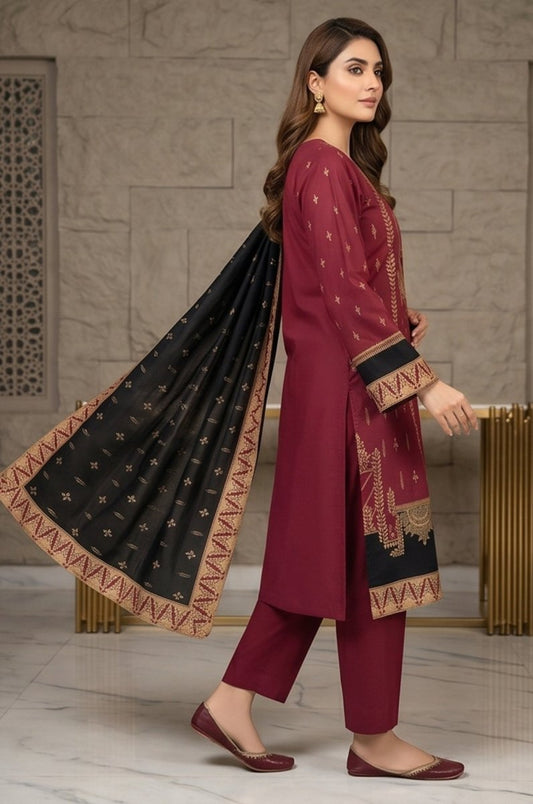 3 Piece Lawn Unstitched Suit With Voile Lawn Dupatta - 5033