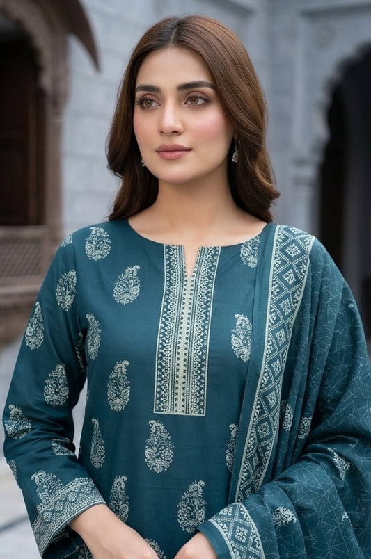 3 Piece Lawn Unstitched Suit With Voile Lawn Dupatta - 5037