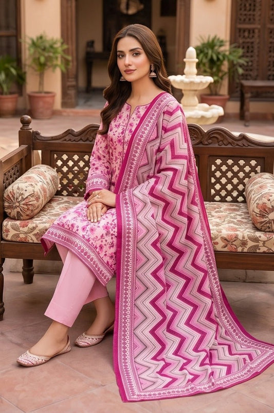 3 Piece Lawn Unstitched Suit With Voile Lawn Dupatta - 5050