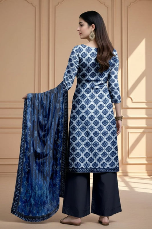 3 Piece Premium Lawn Unstitched Suit With Chiffon Dupatta - 1040