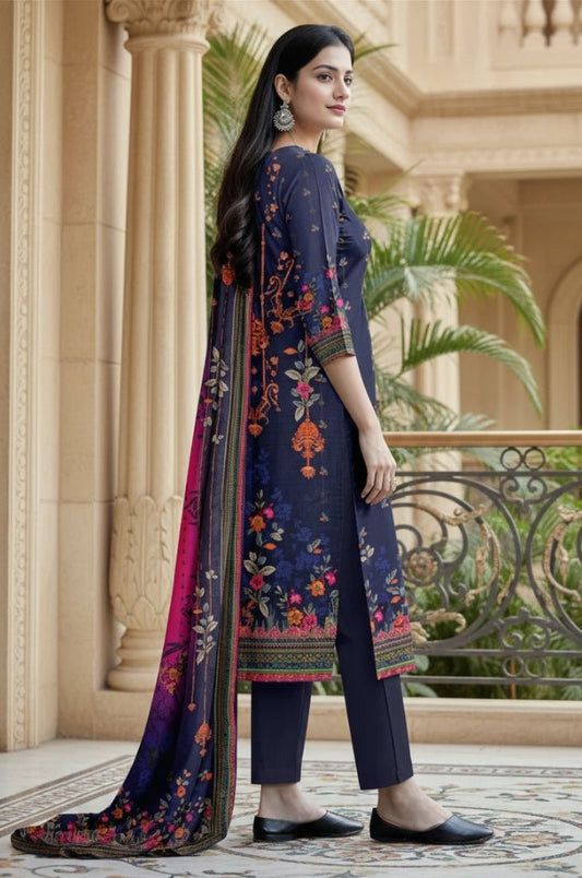 3 Piece Premium Lawn Unstitched Suit With Chiffon Dupatta - 1045