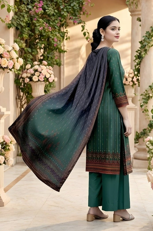 3 Piece Premium Lawn Unstitched Suit With Chiffon Dupatta - 1049