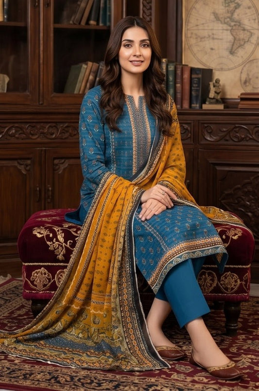 3 Piece Premium Lawn Unstitched Suit With Chiffon Dupatta - 5044