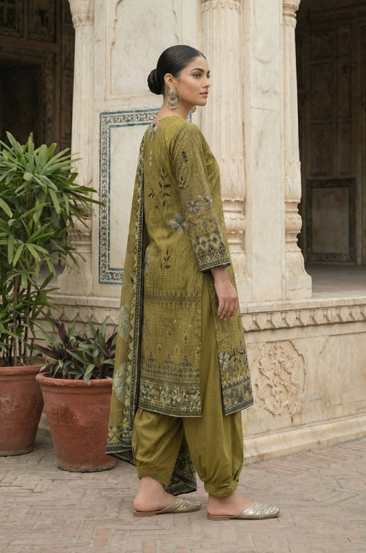 3 Piece Premium Lawn Unstitched Suit With Dupatta - 4328