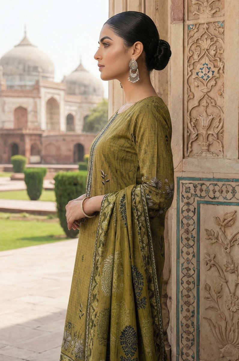 3 Piece Premium Lawn Unstitched Suit With Lawn Dupatta - 4328