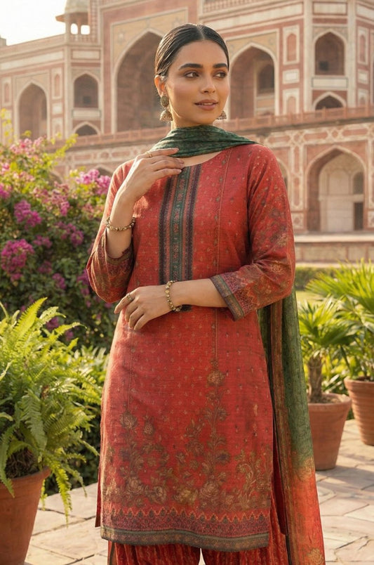 3 Piece Premium Lawn Unstitched Suit With Dupatta - 4327