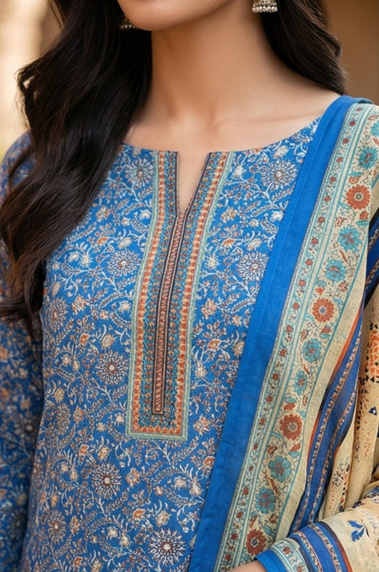 3 Piece Lawn Unstitched Suit With Lawn Dupatta - 4542