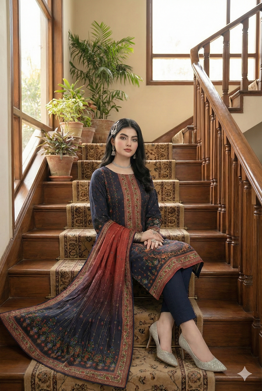 3 Piece Sabeen Premium Karandi Unstitched Suit - 1561