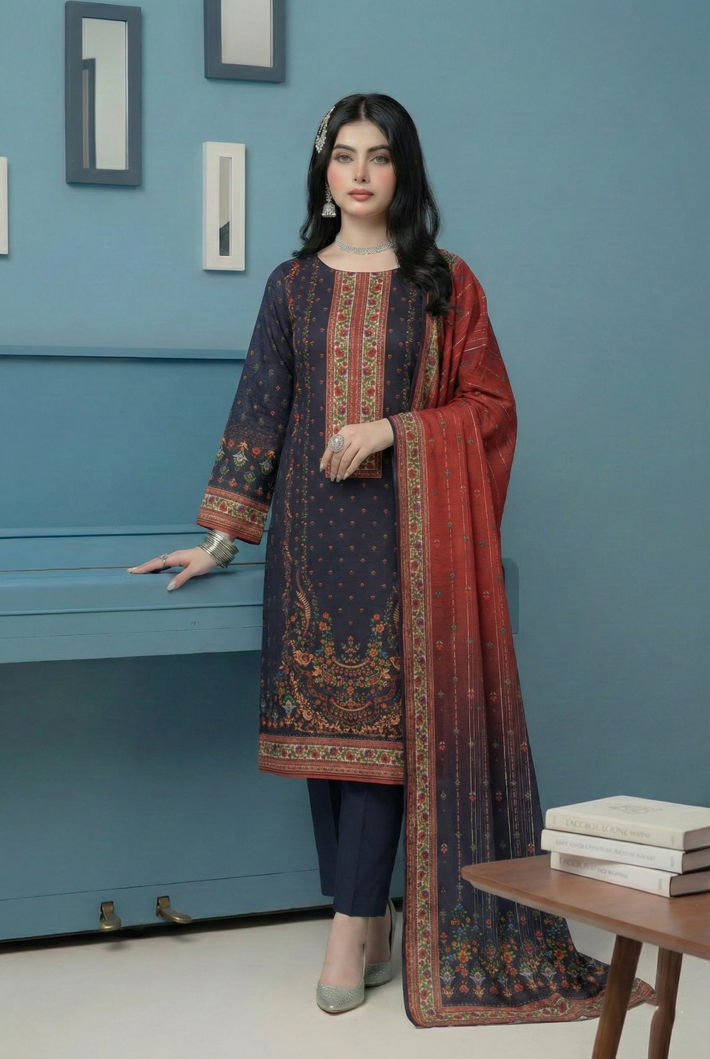 3 Piece Sabeen Premium Karandi Unstitched Suit - 1561