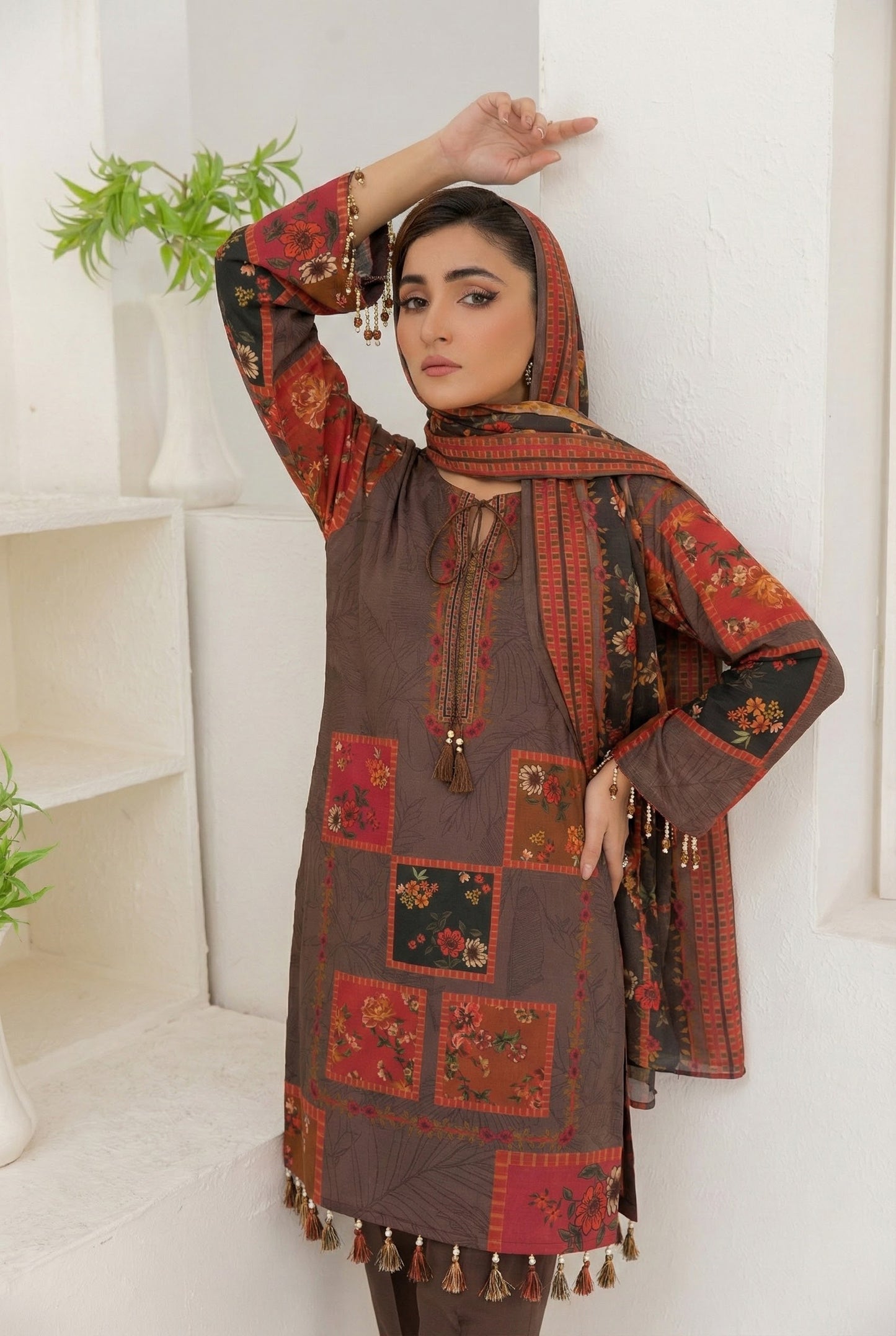 3 Piece Sabeen Premium Linen Unstitched Suit - 1501