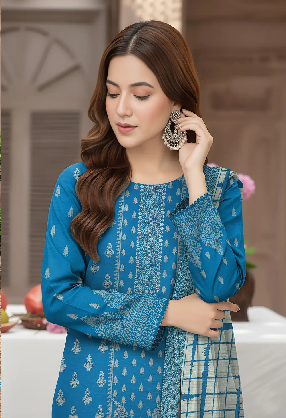 3 Piece Sabeen Premium Khaddar Unstitched Suit - 1105