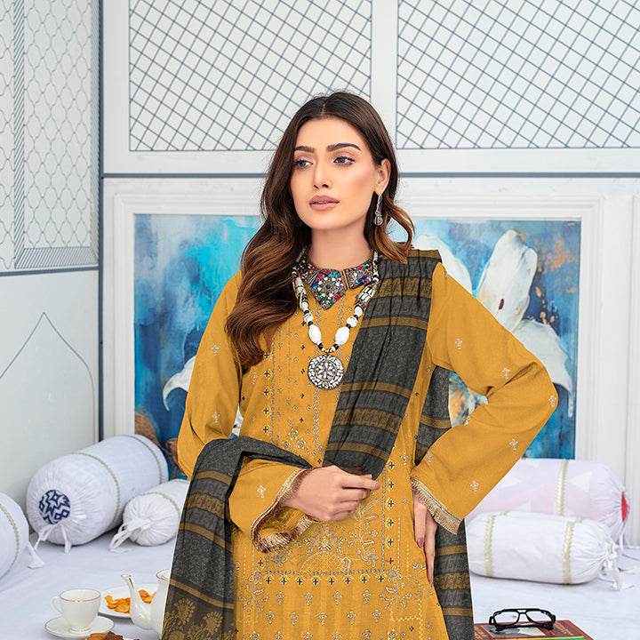 3-Piece Bana Dora Dhanak Embroidery Suit - 1202